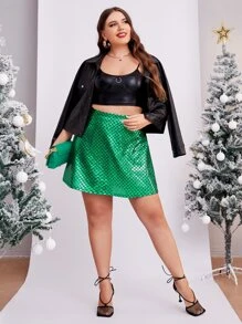 Falda con estampado de escamas de pescado - Verde - Ver 5