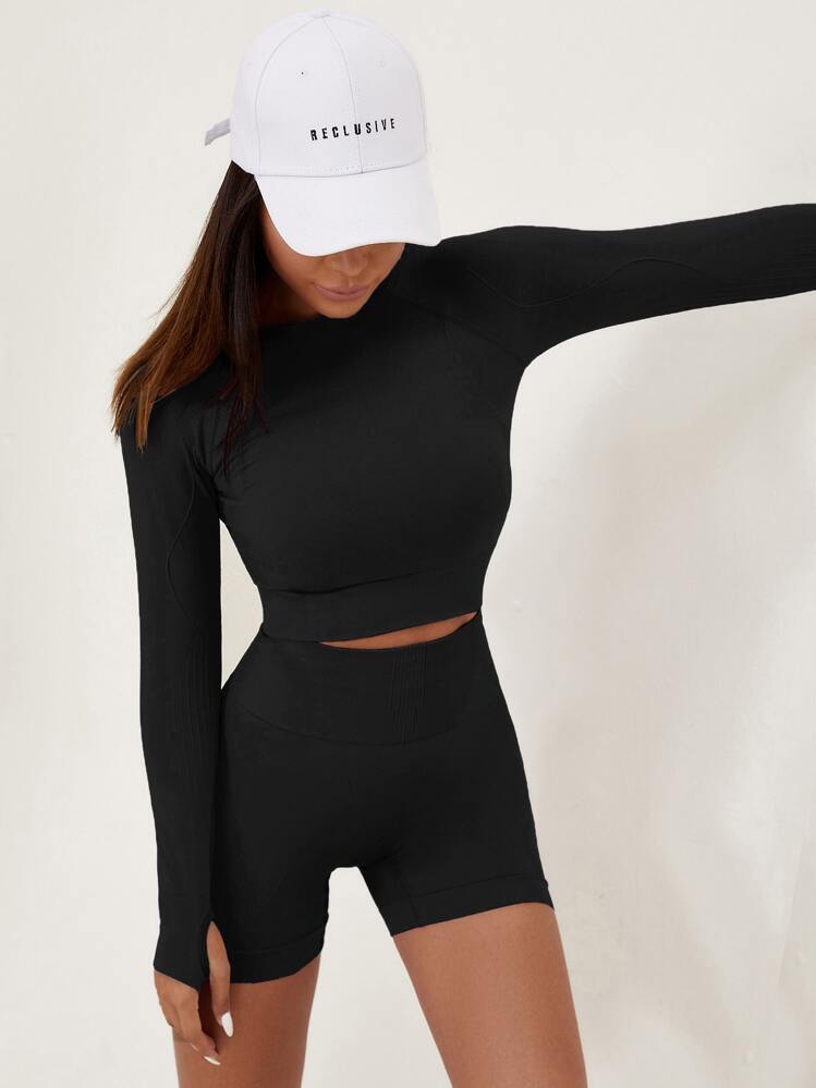 Gameset SHEIN Sport Ensemble sportif sans couture à séchage rapide et extensible avec trous. Ensemble de tenue d'entraînement. Ensemble de tenue pour femmes de fitness. Tenue de femme de gym