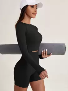 SHEIN With My Calm Snel drogende naadloze sportset met hoge stretch en gaten, trainingsset, outfitset, trainingsset voor dames, sportschooloutfit voor dames