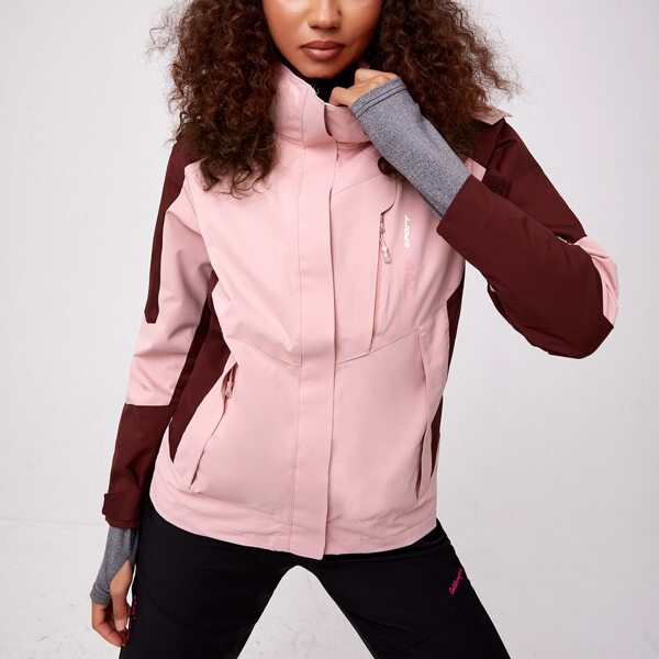 

Wind-Proof Breathable Two Tone Drawstring Hooded Sports Jacket, Pink
