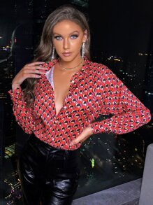 Camisa con estampado de hombros caídos - Multicolor - Ver 1