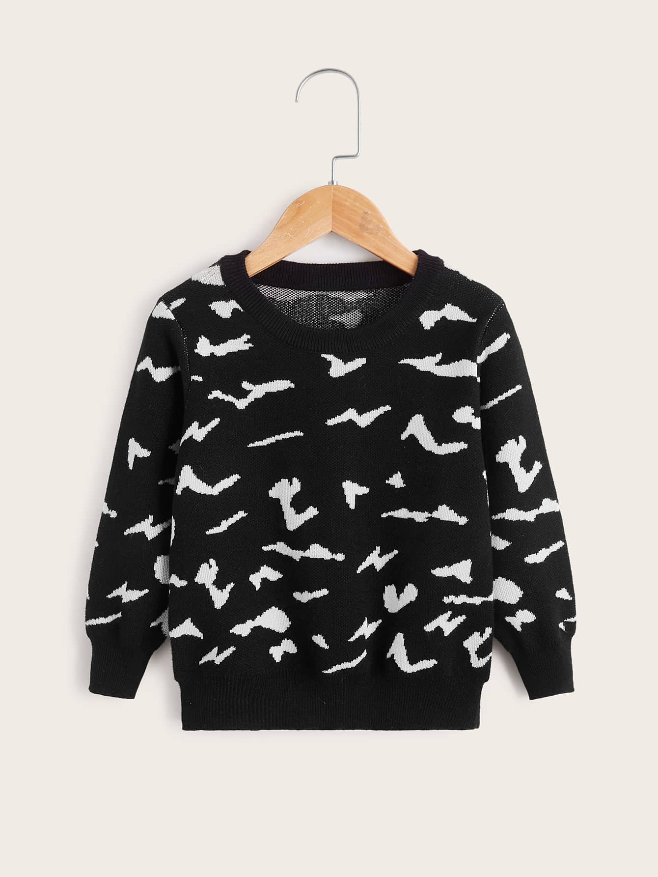 Toddler Boys All Over Pattern Jumper - Black and White - View 1