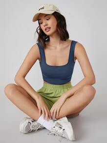 SHEIN BASICS 素色背心上衣 - 藏蓝色 - 查看 1