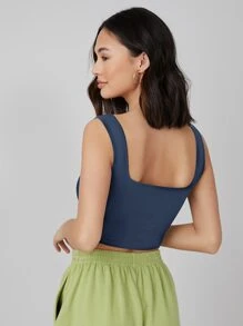 SHEIN BASICS 素色背心上衣 - 藏蓝色 - 查看 2