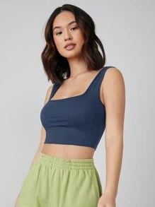 SHEIN BASICS 素色背心上衣 - 藏蓝色 - 查看 3