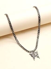 2 piezas/set collar de mariposa metálico estilo Y2k plateado - Negro de pistola - Ver 3