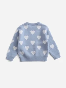 SHEIN Toddler Girls Heart Pattern Jumper - Baby Blue - View 2