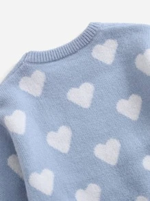 SHEIN Toddler Girls Heart Pattern Jumper - Baby Blue - View 4
