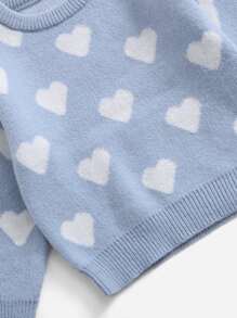 SHEIN Toddler Girls Heart Pattern Jumper - Baby Blue - View 5