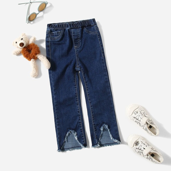 

Toddler Girls Asymmetrical Raw Hem Straight Leg Jeans, Dark wash