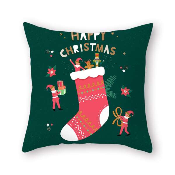 

Christmas Sock Print Cushion Cover Without Filler, Multicolor