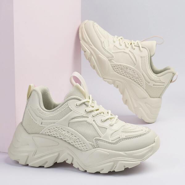 

Men Minimalist Lace Up Front Chunky Sneakers, Beige