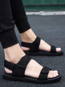 Men Minimalist Hook-And-Loop Fastener Strap Sandals Men Vacation - Black - View 1