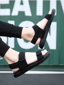 Men Minimalist Hook-And-Loop Fastener Strap Sandals Men Vacation - Black - View 2