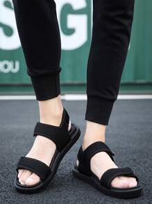 Men Minimalist Hook-And-Loop Fastener Strap Sandals Men Vacation - Black - View 3