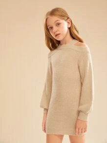 SHEIN 女孩挖肩燈籠袖不附腰帶毛衣洋裝