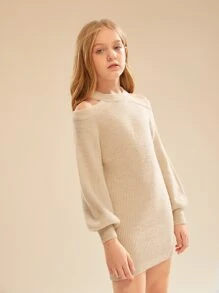 SHEIN 女孩挖肩燈籠袖不附腰帶毛衣洋裝