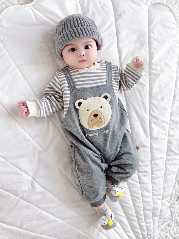 Peninsula Baby Bebe Combinaison A Motif D Ours Et De Lettre A Design Oreille 3d 2 En 1 A Doublure Thermique Mode En Ligne Shein France