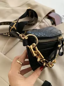 Nuevo Bolso de cintura y pecho con cadena de acrílico de estilo vintage con estampado de cocodrilo, color rojo, perfecto para equitación, mochila informal para el primer día de clases, bolso estilo western para mujeres, bolsa de estilo bohemio para mujeres