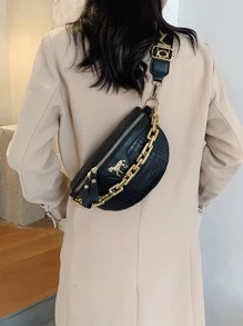 Nuevo Bolso de cintura y pecho con cadena de acrílico de estilo vintage con estampado de cocodrilo, color rojo, perfecto para equitación, mochila informal para el primer día de clases, bolso estilo western para mujeres, bolsa de estilo bohemio para mujeres