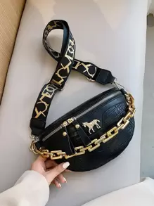 Nuevo Bolso de cintura y pecho con cadena de acrílico de estilo vintage con estampado de cocodrilo, color rojo, perfecto para equitación, mochila informal para el primer día de clases, bolso estilo western para mujeres, bolsa de estilo bohemio para mujeres