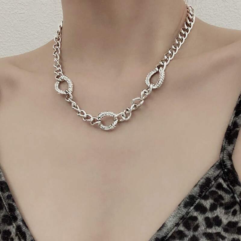 

Rhinestone Decor Chain Necklace, Silver