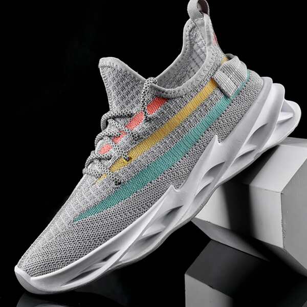 

Men Colorblock Knit Detail Lace-up Front Sneakers, Grey