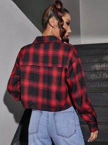 SHEIN PETITE Cazadora corta de cuadros con bolsillo con solapa - Multicolor - Ver 2