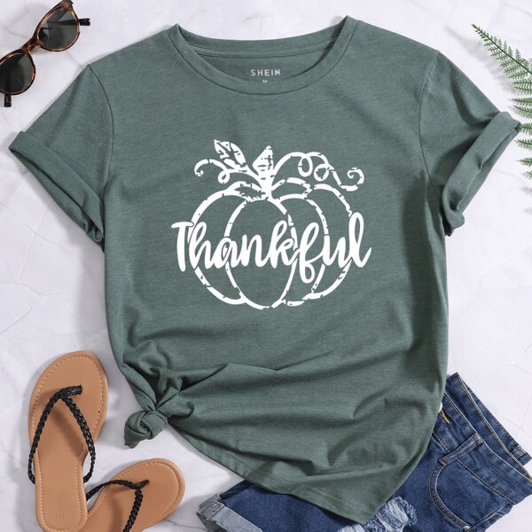 

Thanksgiving Day Pumpkin & Letter Graphic Tee, Green