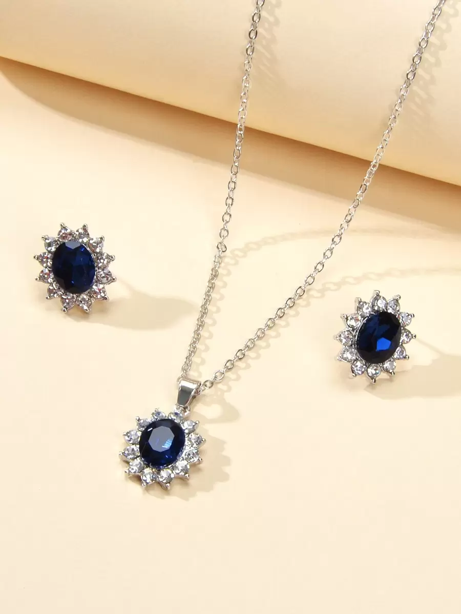3pcs Rhinestone Decor Jewelry Set