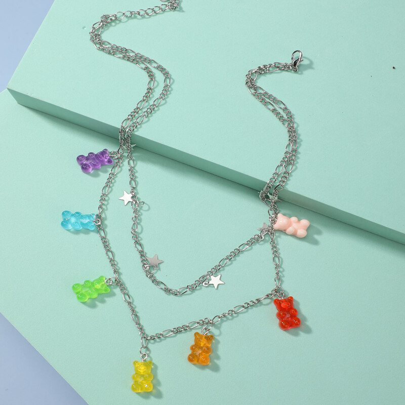 

Bear Charm Chain Necklace, Silver