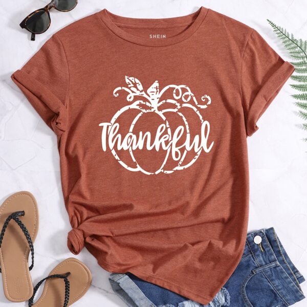 

Thanksgiving Day Pumpkin & Letter Graphic Tee, Rust brown