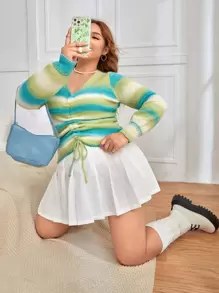 SHEIN MOD Plus Striped Drawstring Ruched Sweater - Multicolor - View 1