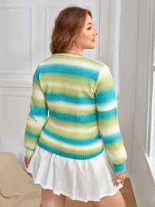 SHEIN MOD Plus Striped Drawstring Ruched Sweater - Multicolor - View 2