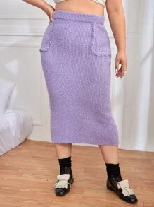 SHEIN Unity Plus High Waist Raw Trim Knit Skirt