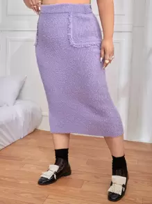 SHEIN Unity Plus High Waist Raw Trim Knit Skirt