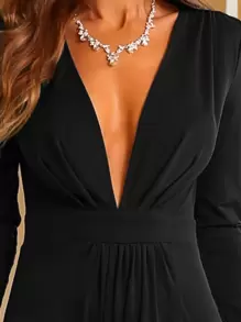 Missord Plunge Neck Split Thigh Dress - Black - View 5