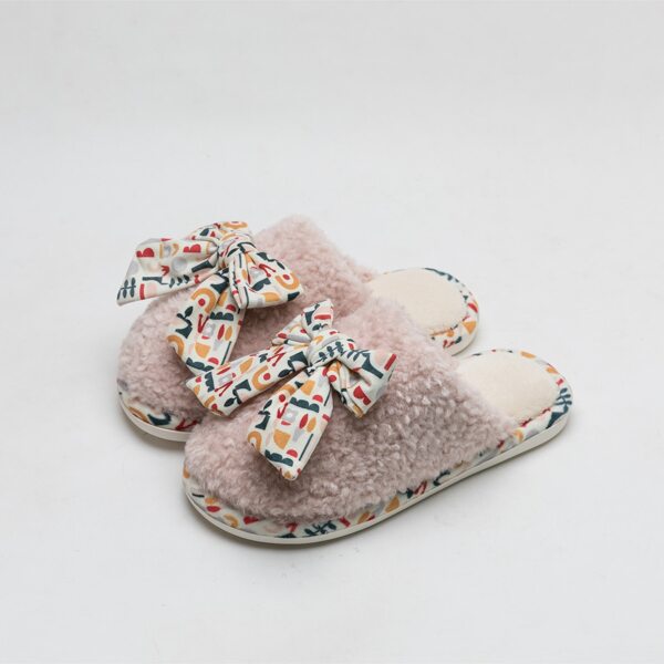 

Bow Decor Fuzzy Slippers, Pink