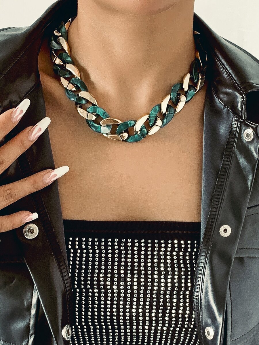 雙色鏈條樣式項鍊 - 彩色 - 查看 1