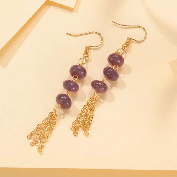 

Stone Drop Earrings, Mauve purple