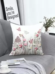 Butterfly Flower Print Cushion Cover Without Filler,Modern Decorative Square Pillowcase