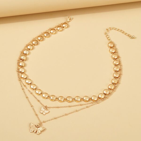 

Butterfly Pendant Layered Necklace, Gold