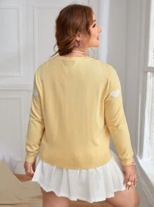 SHEIN Qutie Plus Round Neck Heart Pattern Jumper - Yellow - View 2