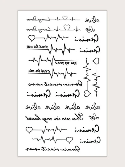 STARTTOOS 纹身贴纸，1 张心电图图案临时纹身，适合女性，成人纹身贴纸，逼真的心，适合男性、女性和女孩