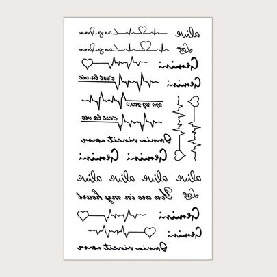 STARTTOOS 纹身贴纸，1 张心电图图案临时纹身，适合女性，成人纹身贴纸，逼真的心，适合男性、女性和女孩