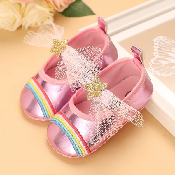 

Baby Bow Decor Rainbow Pattern Flats, Pink