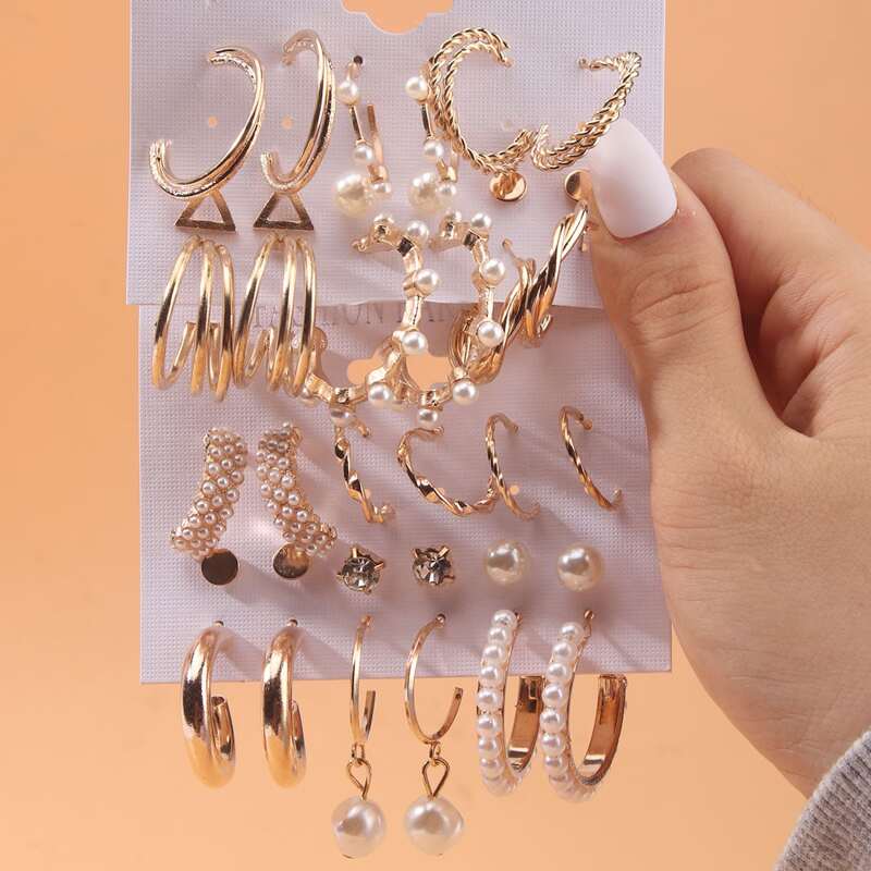 

36pcs Faux Pearl Decor Earrings, Gold