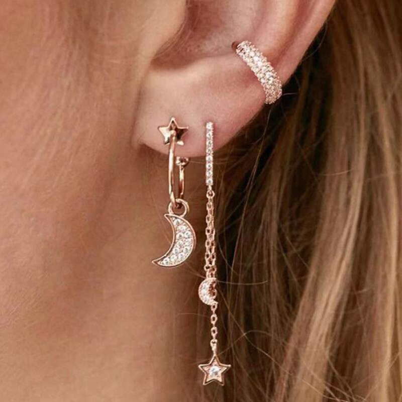 

3pcs Moon Decor Earrings, Gold