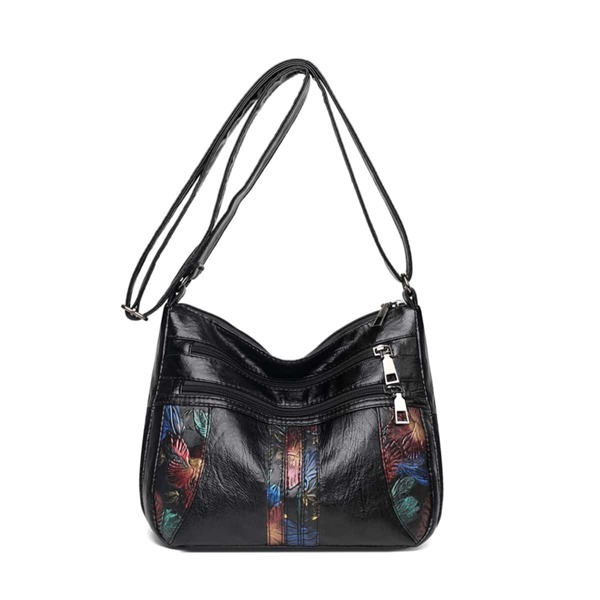 

Floral Graphic Large Capacity Crossbody Bag, Black