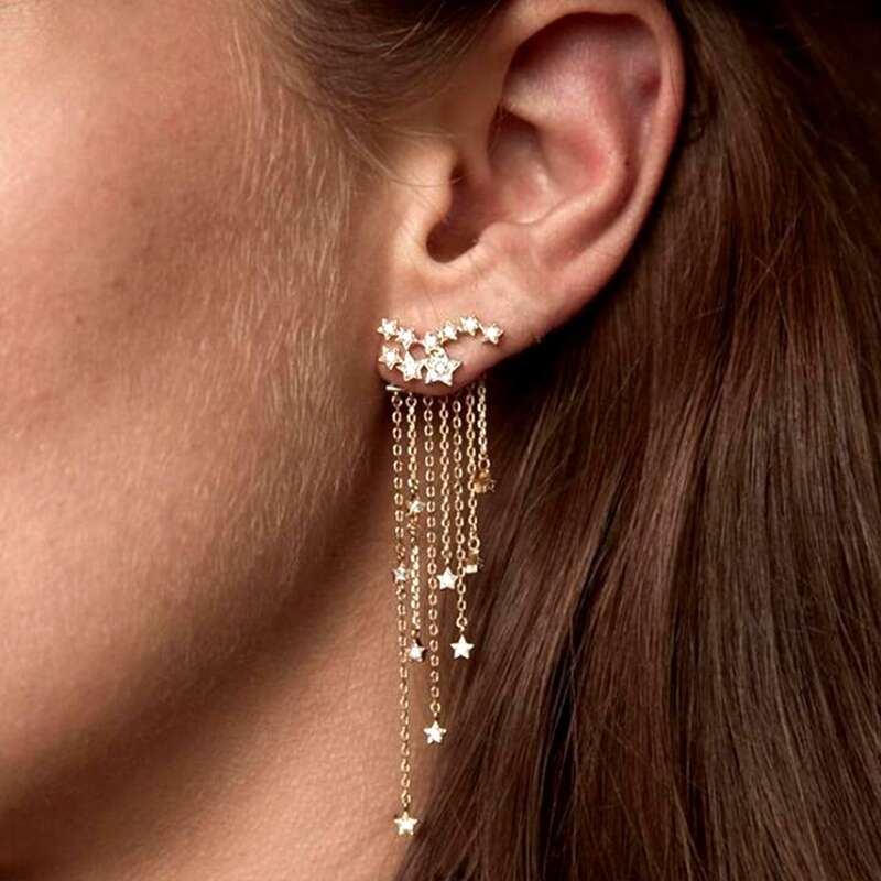 

Star Tassel Charm Earrings, Gold